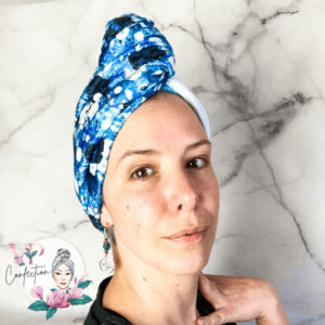 Fleurs Bleues Minky – Serviette à Cheveux – VP Confection